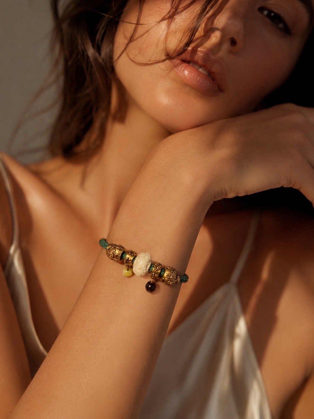 ✨ Handmade Boho Charm Bracelet – Dark Turquoise & Antique Gold Tone
